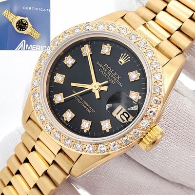 Rolex President Datejust 69178 Factory Diamond Dial/Custom Bezel Yellow Gold