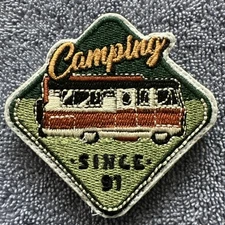 CAMPING 3x3 Embroidered Morale Patch Hook Backing Brand New