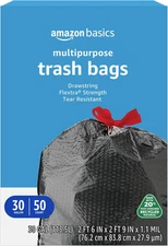 Amazon Basics 30 Gallon Flextra Strength Multipurpose Drawstring Trash Bags, 20%