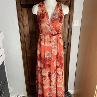 YAS Womens Orange Floral Halter Neck Flared Maxi Dress Size M NWT | eBay
