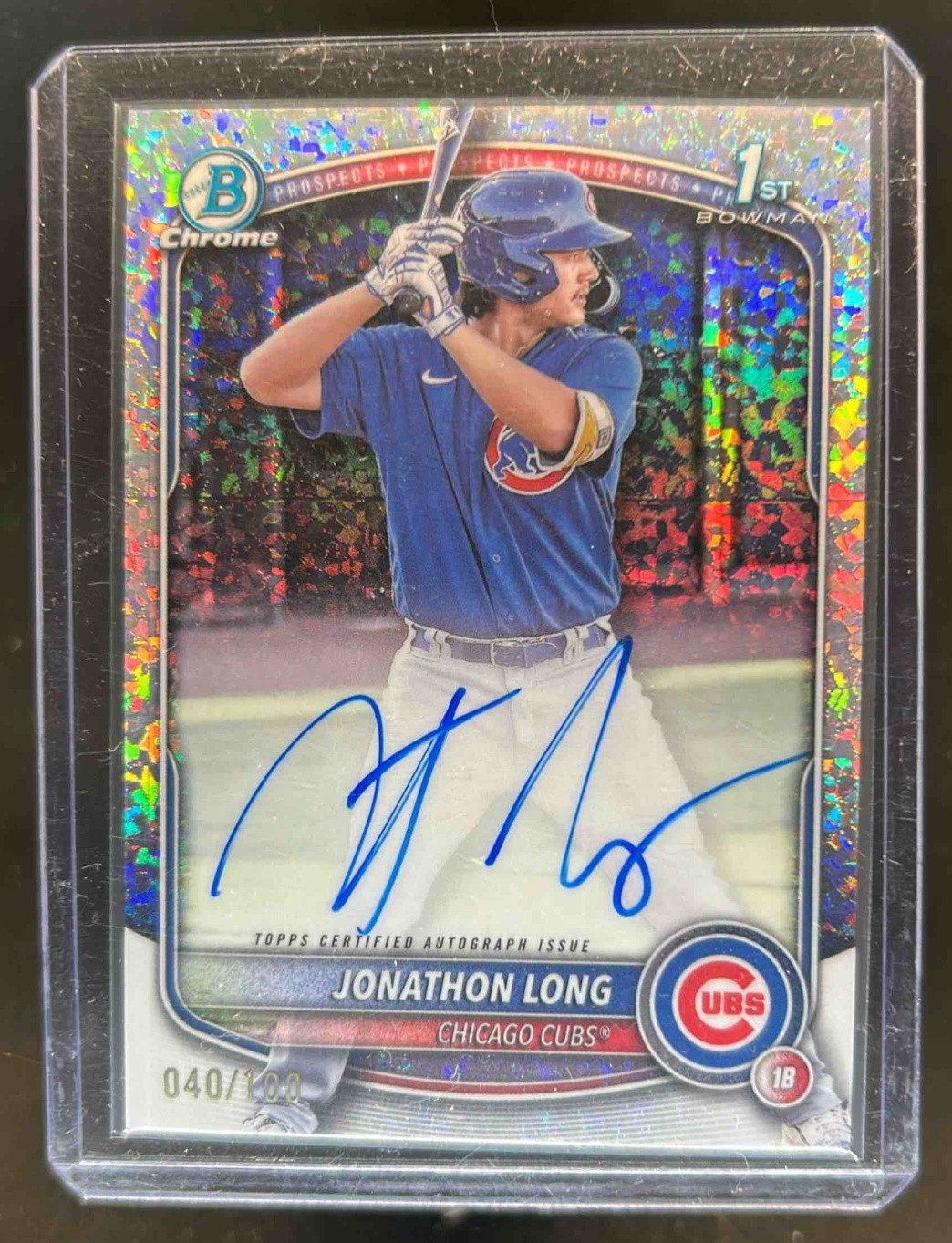 2025 Bowman Jonathon Long Chrome Auto Mini-Diamond Refractor 1st Prospect #/100