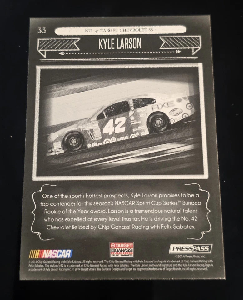 2014 Press Pass #33 Kyle Larson Total Memorabilia Rookie Card Rc. - Image 2 of 2