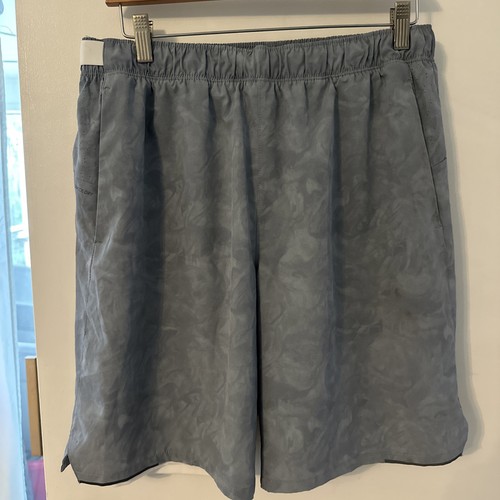 SKORA Qwick Dry Shorts Men L Gray Camo Lined 9" Inseam Run Gym Active Drawstring
