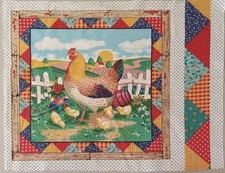 #2-Vintage~Green Acres/Concord~Chicken w/Baby Chicks~Cotton Fabric~15.75"x15.5"