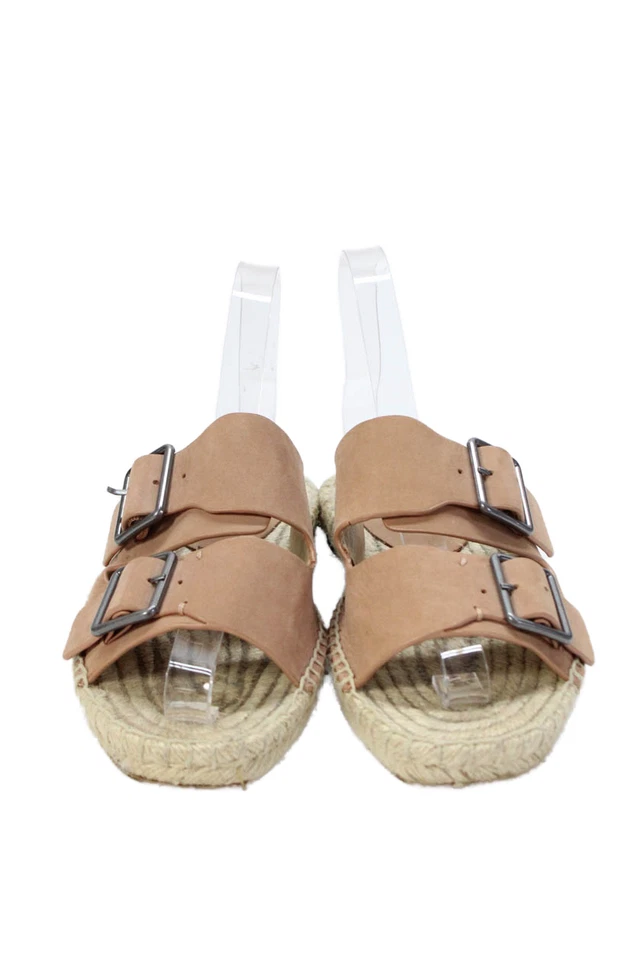 Espléndidas sandalias de alpargata de cuero para mujer marrón talla 7 Foto 2 de 4