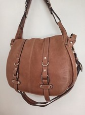 Oushka Felix Tan Leather Shoulder Crossbody Bag Floral Lining Dust Bag
