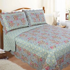 Restmor Paisley Scalloped Quilted Bedspread Green Blue Double Luxury UK Decor