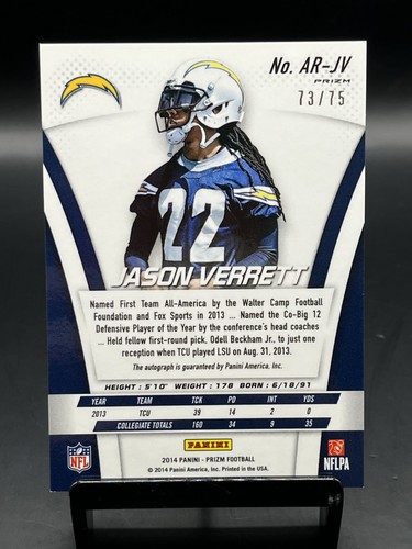 2014 Panini Prizm Jason Verrett #AR-JV Auto Rookie Red Prizm /75 RC - Picture 2 of 2