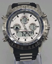 ROCAWEAR RM0216 Men's Oversized Ana-Digi Chrono Watch WR30M Silver & Black