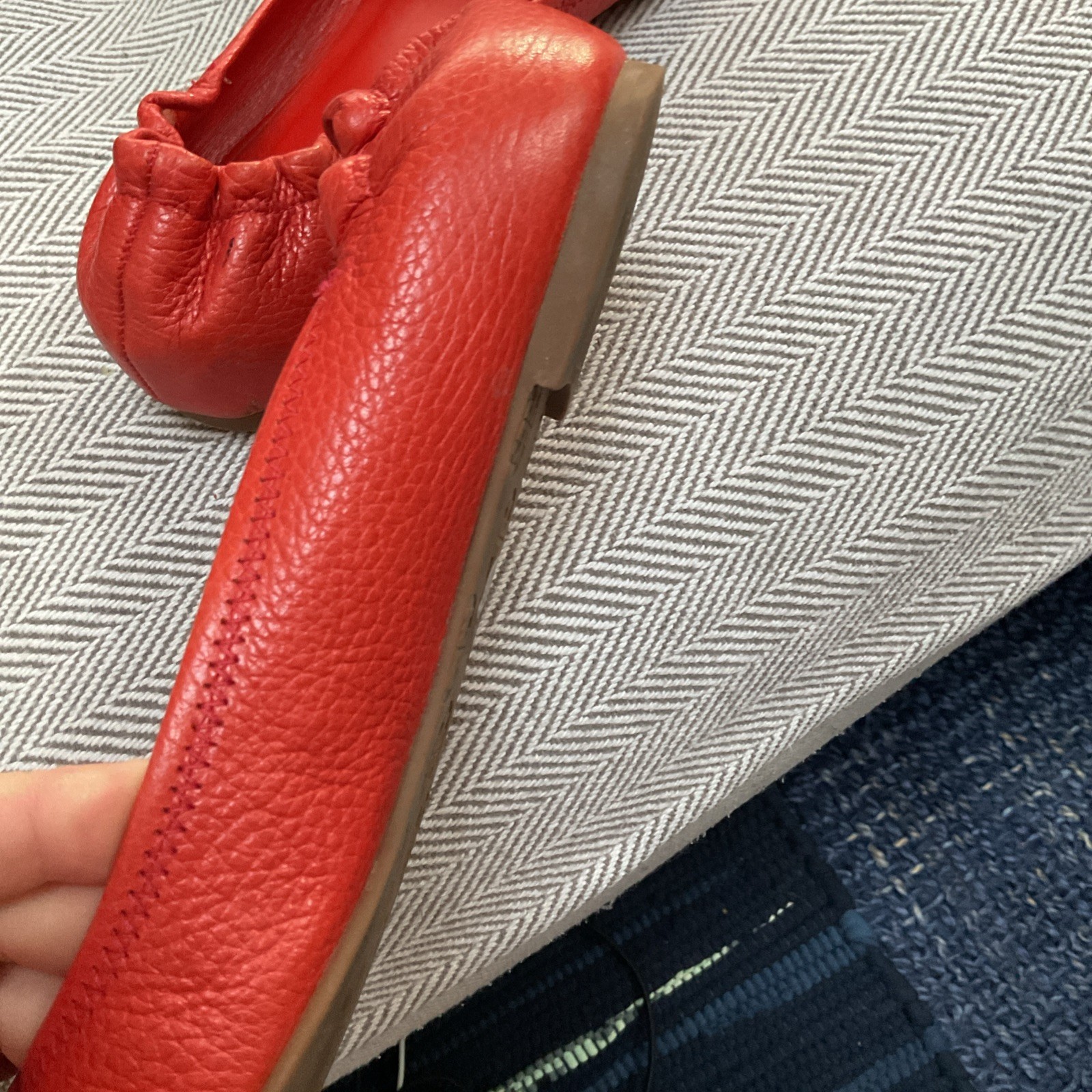 Tory Burch Reva Ballet Flat Shoes Orange Red Pebbled Leather Medallion Logo 9.5 thumbnail 14