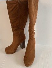 Brown Suede Knee high boots women's size 10 Round Toe platform block Heel