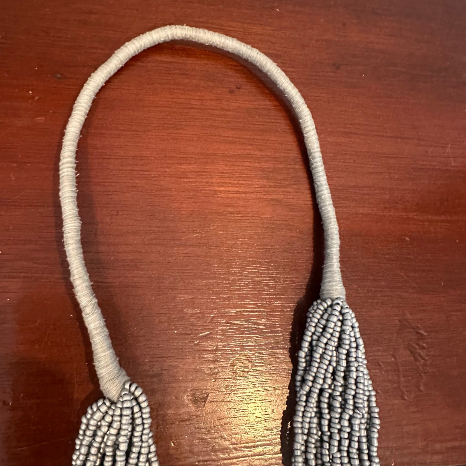 Gray Multi Strand Beaded Necklace Statement Grey … - image 8