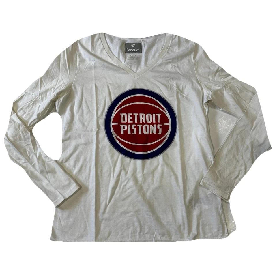 Detroit Pistons Women’s Fanatics Long Sleeve V-Neck Shirt White Size M New - Image 2 of 4