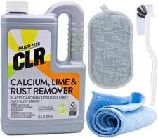 CLR Calcium, Lime & Rust Remover with Microfiber Towel, Grout Brush & Dual-Sided