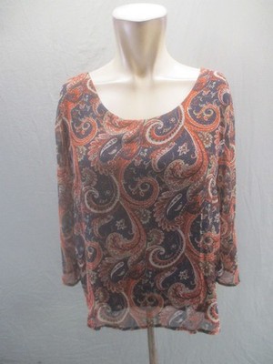 Final Touch Size S Womens Multicolor Paisley Round Neck 3/4 Sleeve Lined Top 465