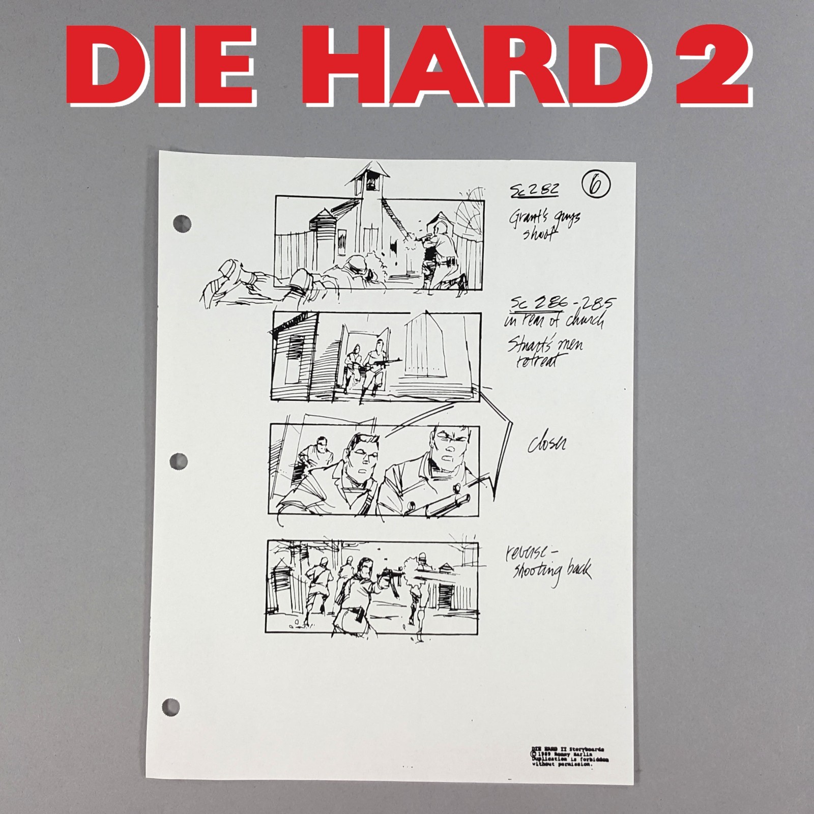 Die Hard 2 - Production Used Storyboard, Bruce Willis Church Shootout Prop 282-6