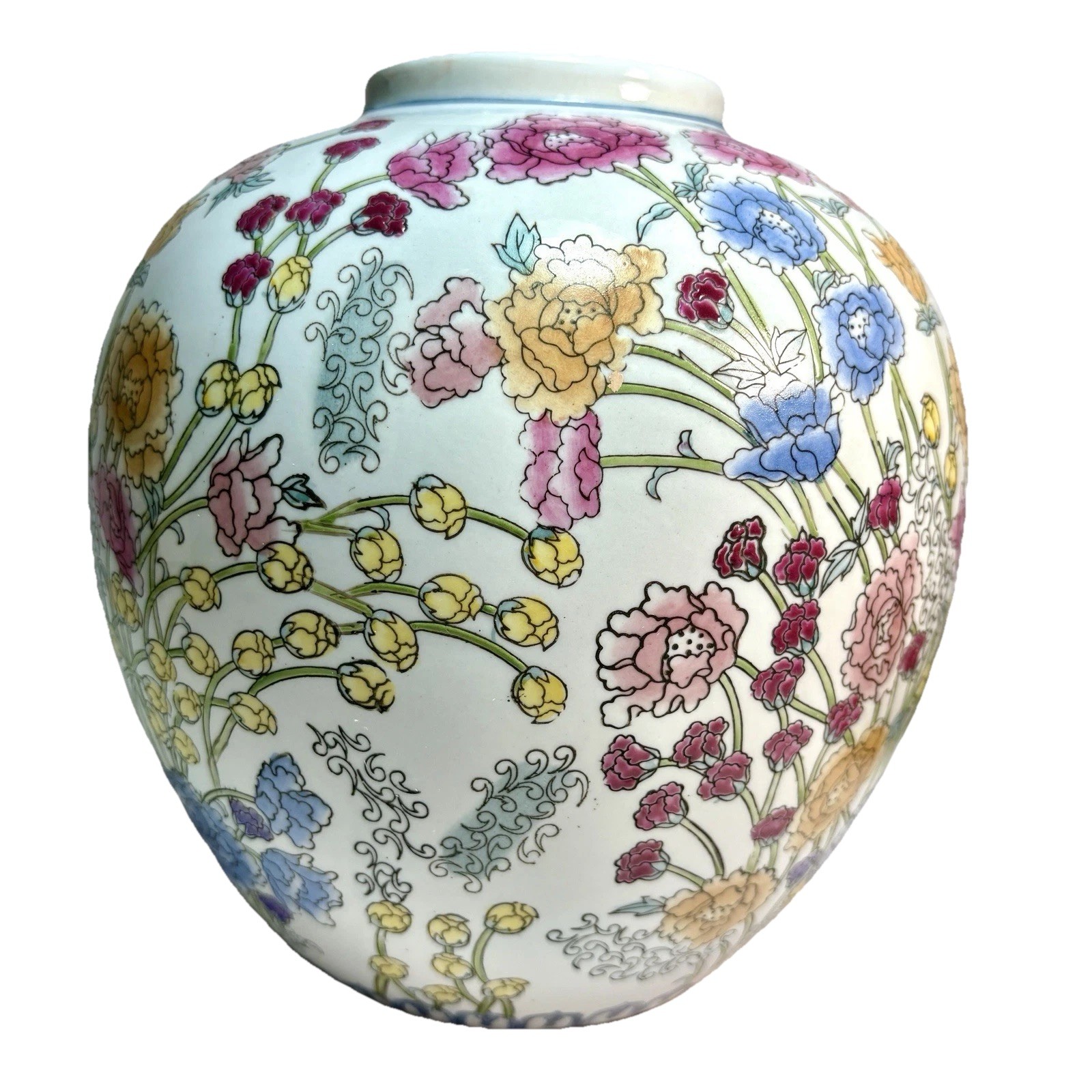 WBI VTG Chinese Porcelain Famille Rose Hand painted Ginger Jar 8” Marked No lid