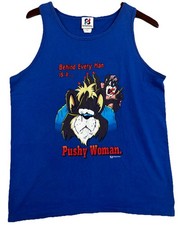 Vintage 1995 Signal Artwear Pushy Woman Cartoon Tank Top Blue USA Made L