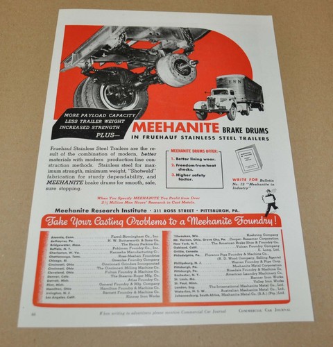 1941 White Truck Ad Print Western Fruehauf Meehanite Raybestos Brake