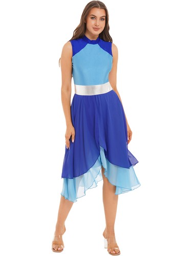 Womens Asymmetrical Color Block Lyrical Dance Dress Liturgical Praise Costumes - Picture 8 of 75