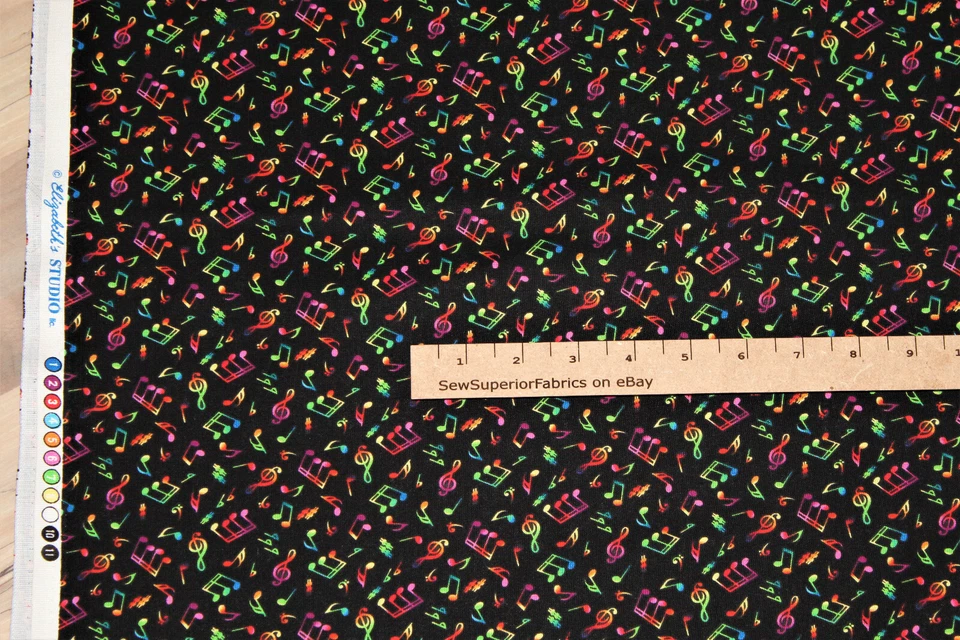 Notas musicales tema musical en tela de algodón negro 1/2 yarda #295E-MLT Foto 2 de 2