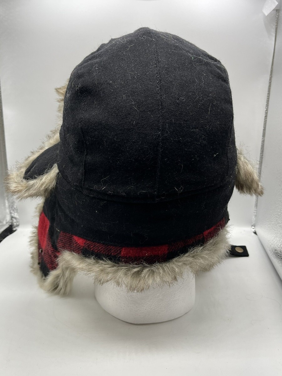 Red Head Trapper Hat Cap Faux Fur Trim Adult Buffalo Plaid Hunter