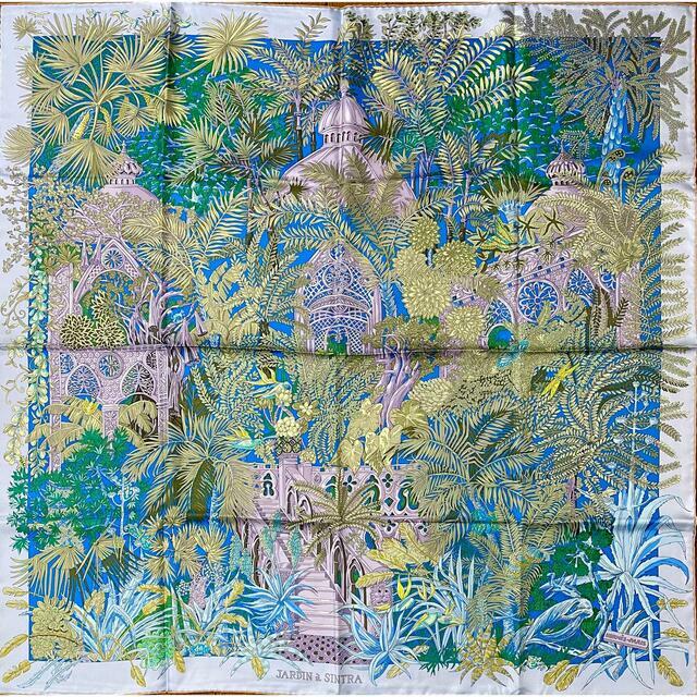 Hermes Scarf Jardin a Sintra 90 cm Silk blue Carre flower Hermes Scarf Jardin a Sintra 90 cm Silk blue Carre flower
