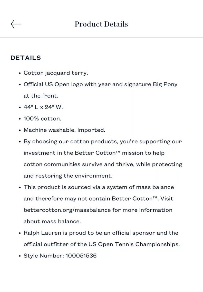 Ralph Lauren - [激レア] 全米オープン 2024 US OPEN オフィシャルタオル US OPEN TENNIS 2024 RALPH LAUREN Player Towel On Court