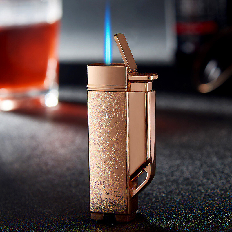 Fire-Breathing Dragon 2 Windproof Cigar/Cigarette Torch Lighter/Keyeyelet-Gold