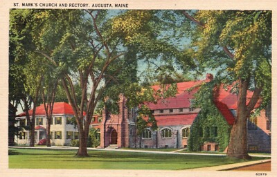 Postcard ME Augusta Maine St Marks Church & Rectory Linen Vintage PC e3927