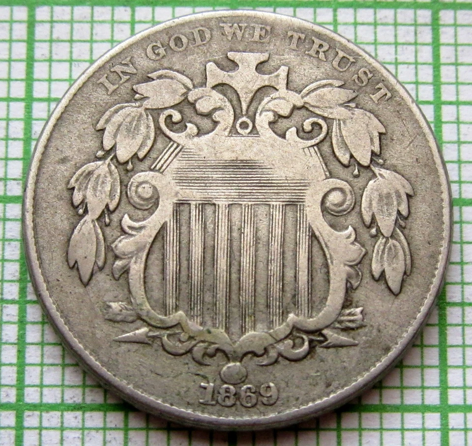 UNITED STATES 1869 SHIELD NICKEL - 5 CENTS BETTER GRADE - Image 3 of 4