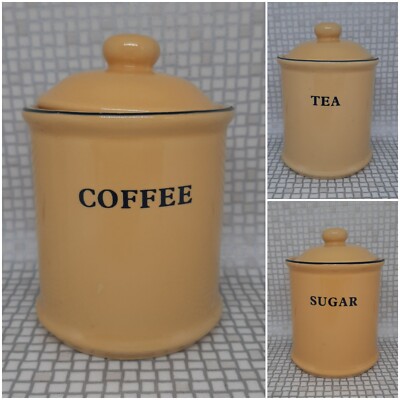 Vintage Tea Coffee Sugar Canisters Yellow Ceramic 1990s Set Of