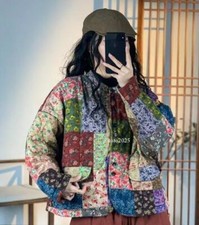 Fashion Womens Short Coat Color Splicing Floral Jacket Cotton Outwear Parka Sz