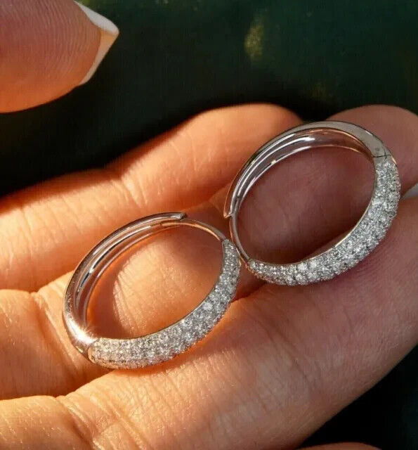 1.80Ct Round Created Diamond Hoop Earrings in 14K White Gold
