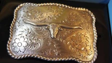M&F WESTERN NOCONA ANTIQUE SILVER LONGHORN ROPE EDGE BELT BUCK Belt Buckle 37228
