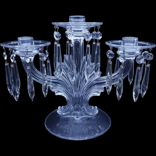 Fostoria Clear 3 Light Candlestick with Bobeches & 24 Prisms