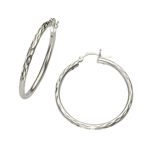 Creolen Ohrringe 925 Sterling Silber Rhodiniert Und Diamantiert Durchmesser 24Mm-image
