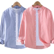 Mens Long Sleeve Cotton Soft Shirt Loose Blouse Button Down Shirts Casual