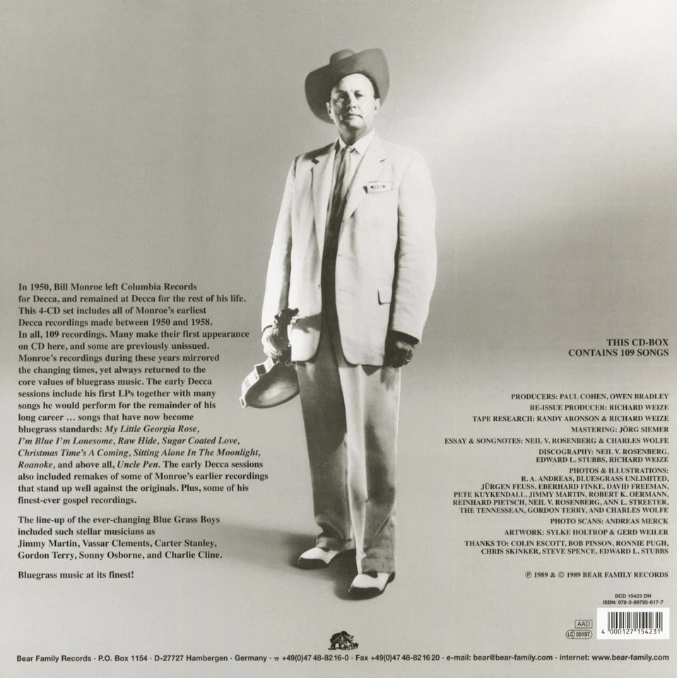 Bill Monroe - Blue Grass 1950-1958 (4-CD Deluxe Box Set) - Bluegrass - Image 3 of 4