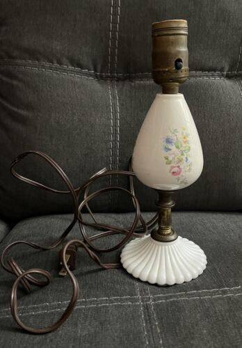 Antique/Vintage Small Porcelain & Milk Glass Boudoir Table Lamp