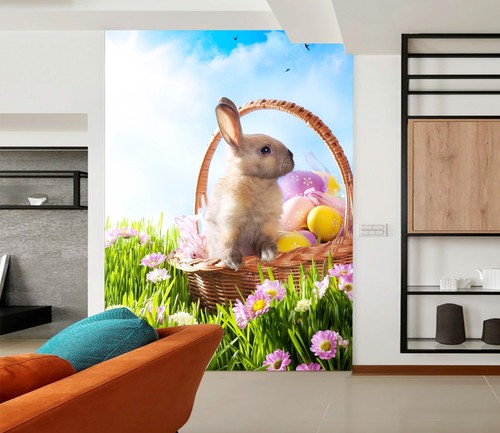 3D Basket Rabbit Animal ZHUA10691 Wallpaper Wall Murals Removable Self-adhesive - Picture 2 of 11