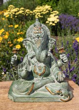 Ganesh grüner Sandstein antik grün mit Gold Finish H: 22,5 cm , 5,3 kg Feng Shui