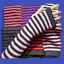 STRIPED ARM WARMERS knit black goth punk grunge emo 90s Y2K gloves 5Z