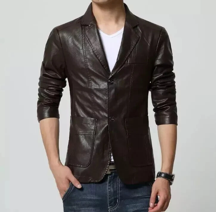 Brown Leather Blazer For Mens Real Pure Lambskin Slim Fit Custom Made Coat Blaze