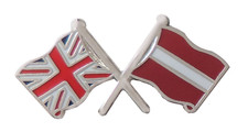 Latvia Flag & United Kingdom Flag Friendship Courtesy Pin Badge