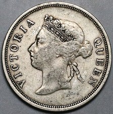 1896 Straits Settlements 50 Cents VF Victoria Scarce Silver Coin (25052302R)
