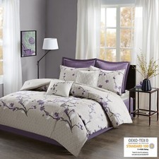 Madison Park 8 Piece Cotton Floral Print Comforter Set Queen King Bedroom Decor