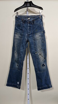 RRL Waist Overalls Denim Carpenter Jeans Paint Splatter Distressed 