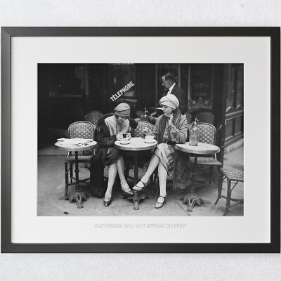 Paris Cafe Girls Women Having Coffee Flappers 1920s France Premium Art Print