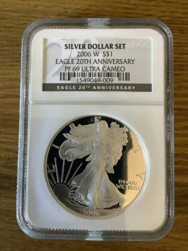 2006 W Silver Eagle 20th Anniversary Black Label PF 69 Ultra Cameo NGC
